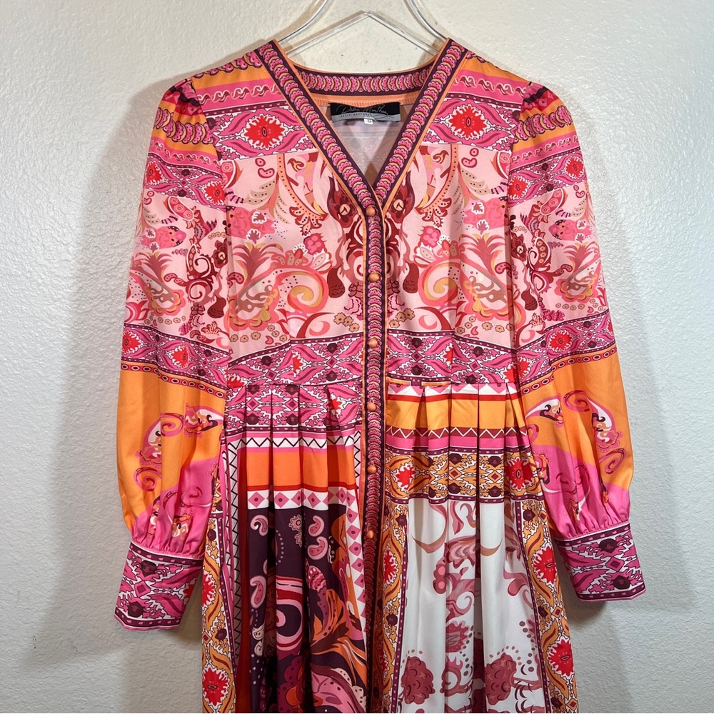 DALIA MACPHEE long sleeve paisley print pleated dress - Picture 2 of 9